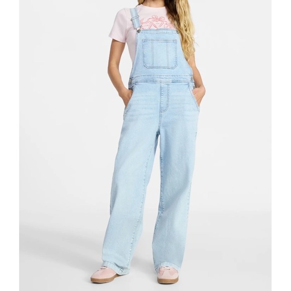 No Boundaries Baggy Overalls Women L Light Wash Blue Denim Cotton Blend NEW - Picture 8 of 8